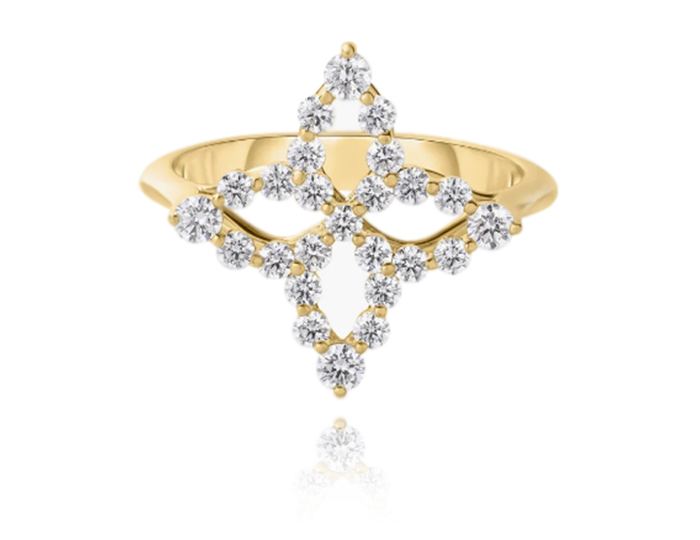 Roberto Coin Diamond Princess collection round brilliant cut diamond ring in 18k yellow gold.
