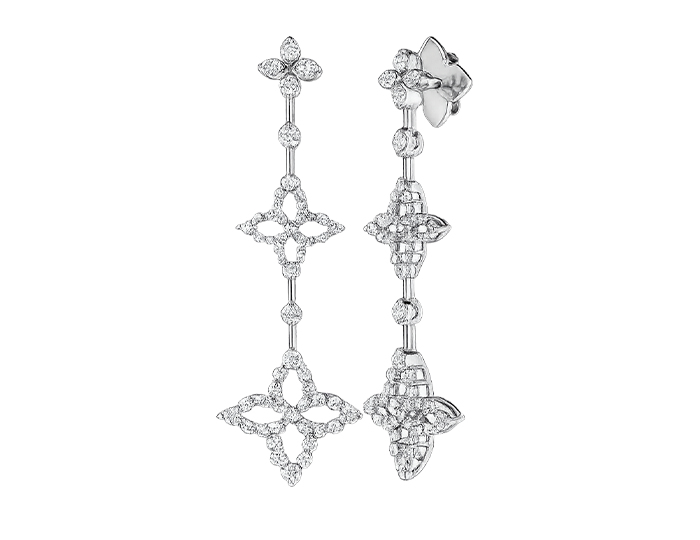 Roberto Coin Princess collection round brilliant cut diamond earrings in 18k white gold.