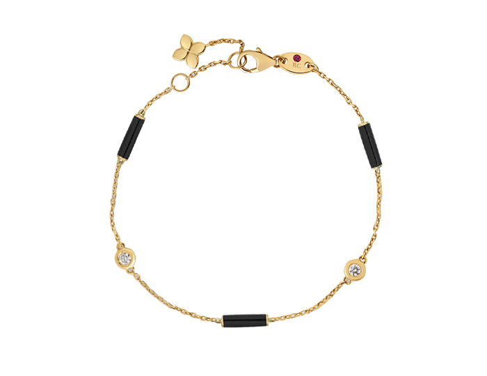 Roberto Coin Diamonds by the Inch round brilliant cut diamond bracelet in black enamel and 18k yellow gold.