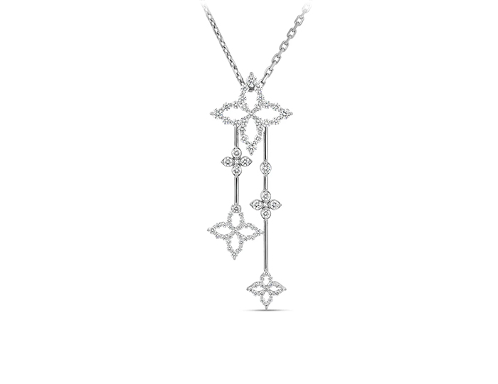 Roberto Coin Princess Collection round brilliant cut diamond necklace in 18k white gold.