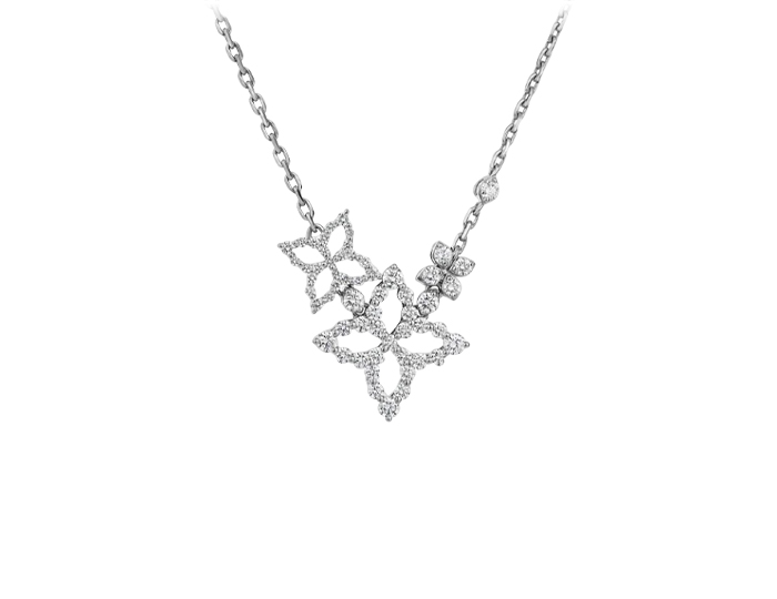 Roberto Coin Princess collection round brilliant cut diamond necklace in 18k white gold.