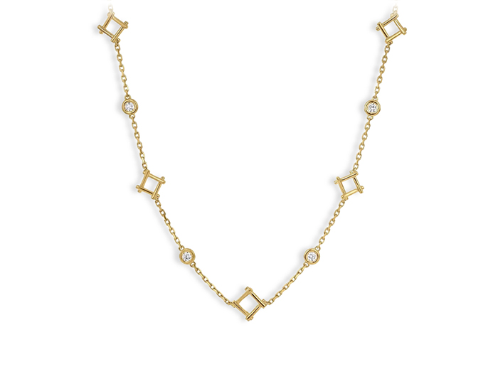 Roberto Coin Domino collection round brilliant cut diamond necklace in 18k yellow gold.