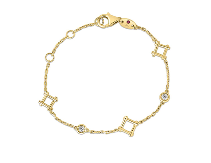 Roberto Coin Domino collection round brilliant cut diamond bracelet in 18k yellow gold.