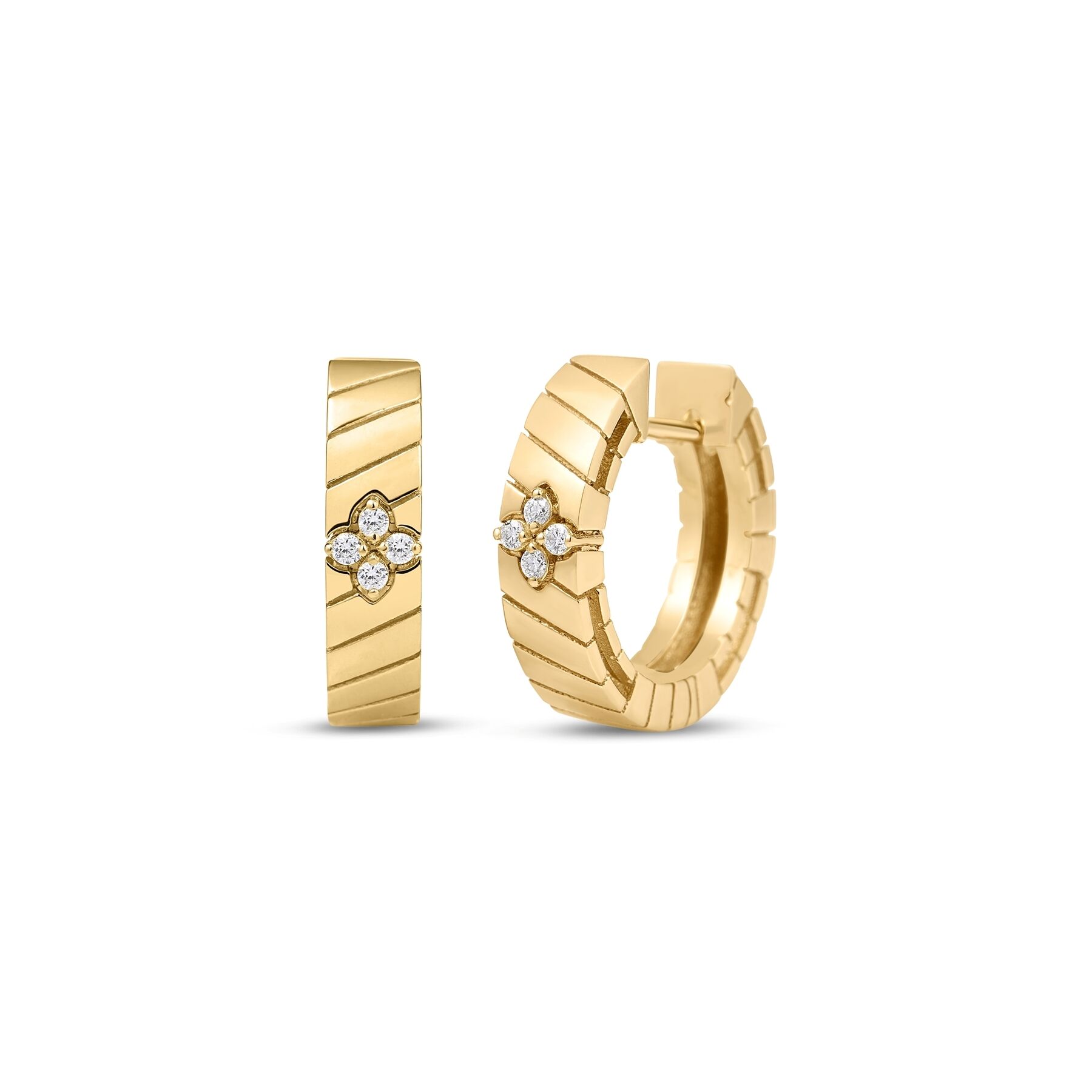 Roberto Coin Love in Verona collection round brilliant cut diamond hoop earrings in 18k yellow gold