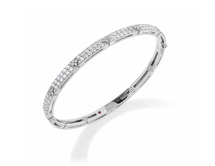 Roberto Coin Love in Verona collection round brilliant cut pave diamond bracelet in 18k white gold.