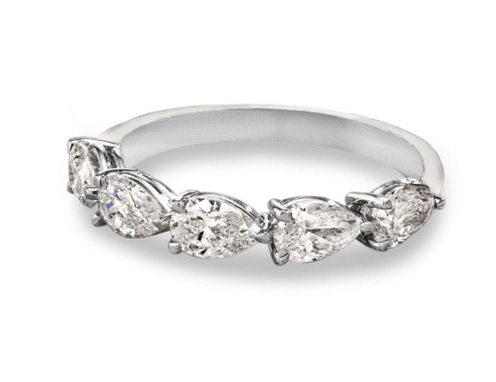 Pear shape diamond band in platinum.