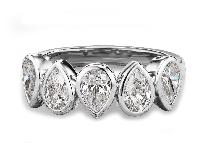Pear shape diamond band in platinum.