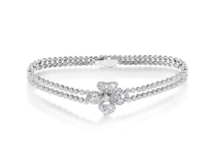 Roberto Coin Fiore Couture collection round brilliant cut double bracelet in 18k white gold.