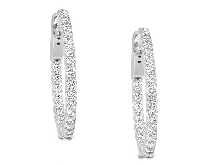 Round brilliant cut diamond hoop earrings in 18k white gold.