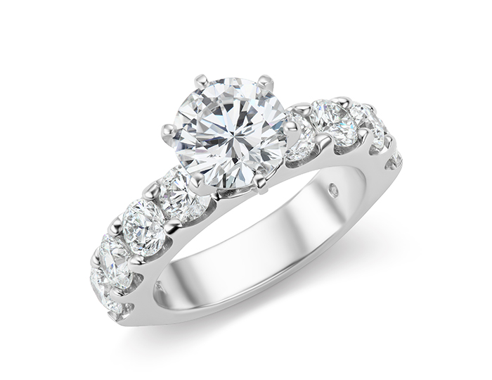 Round brilliant cut diamond engagement ring in platinum. AHEE Jewelers