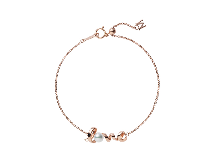 Mikimoto Classic collection akoya pearl love bracelet in 18k rose gold.