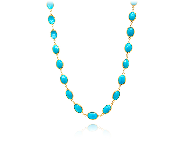 Turquoise beaded necklace in 18k yellow gold.