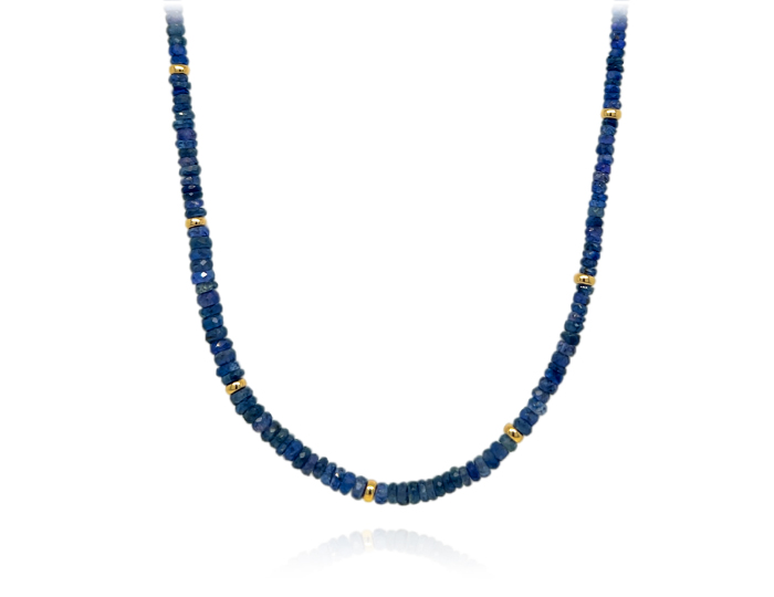 Sapphire and round bead necklace in 18k yellow gold.