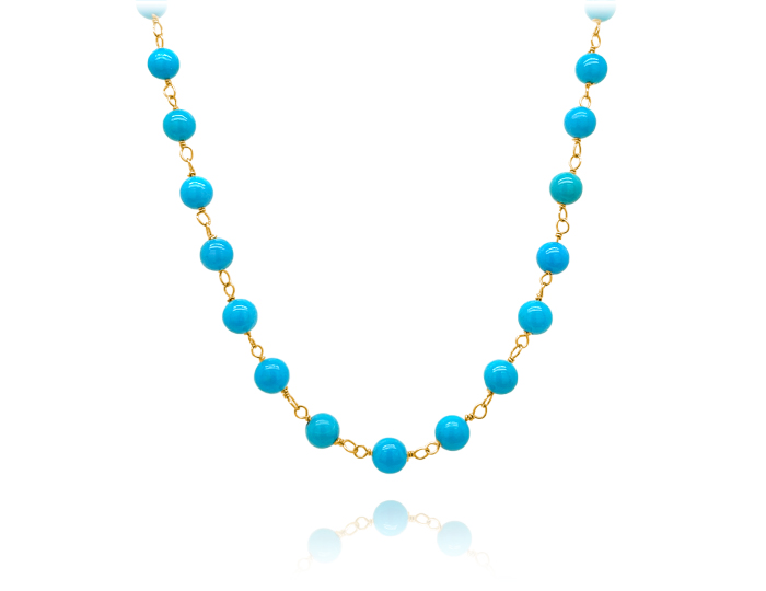 Turquoise beaded necklaces in 18k yellow gold.
