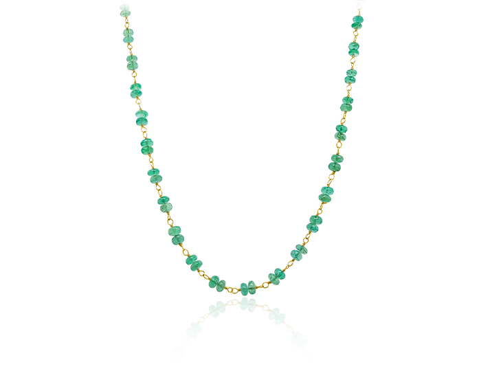 Emerald beaded necklace in 18k yellow gold.