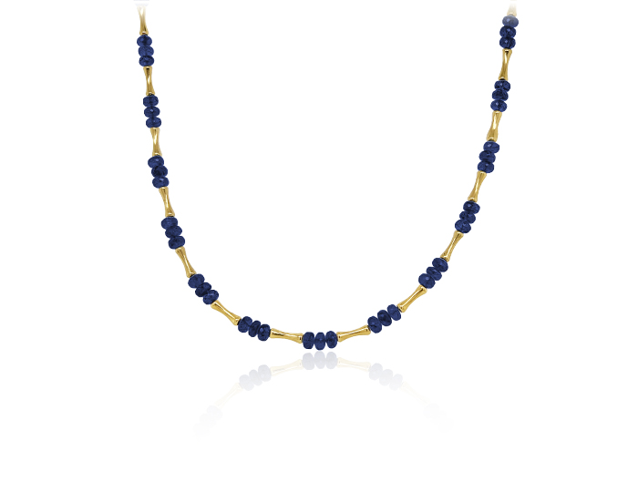 Sapphire and gold beaded necklace in 18k yellow gold.