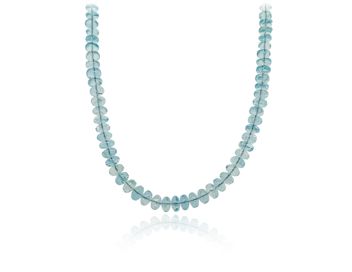 Aquamarine beaded necklace in 18k yellow gold.