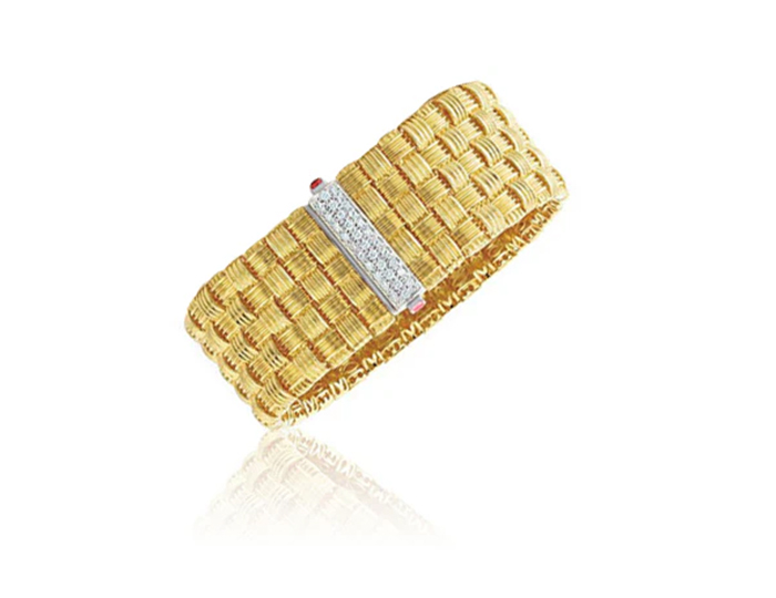 Roberto Coin Appasionata Collection round brilliant cut diamond bracelet in 18k yellow gold.