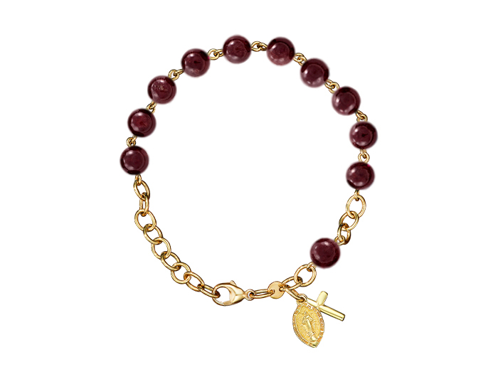 Handmade garnet rosary bracelet in 18k yellow gold.