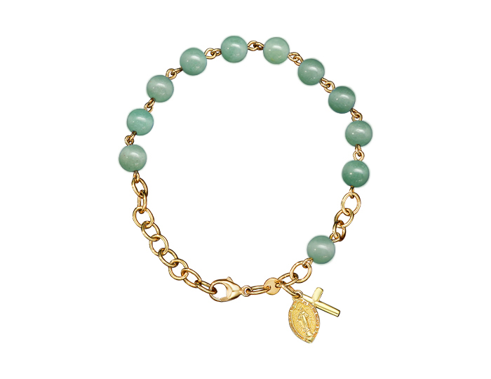 Handmade green aventurine rosary bracelet in 18k yellow gold.