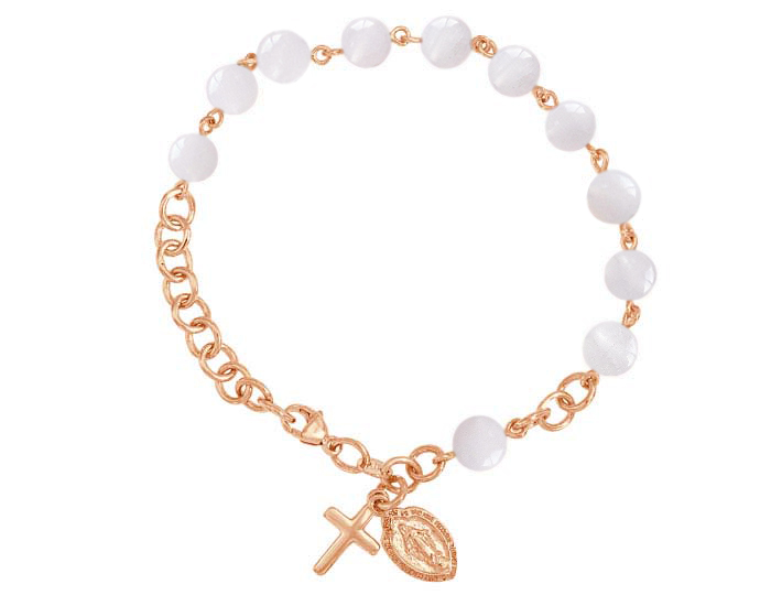Handmade quartz rosary bracelet in 18k rose gold.