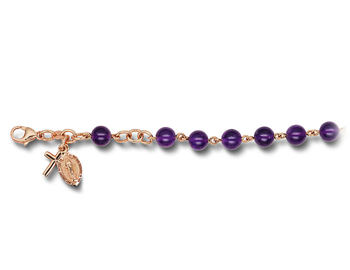 Handmade amethyst rosary bracelet in 18k rose gold.