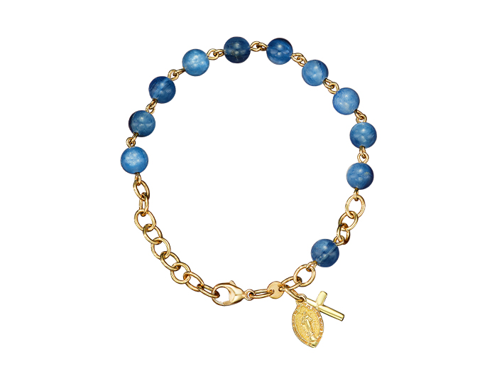 Handmade kyanite rosary bracelet in 18k yellow gold.