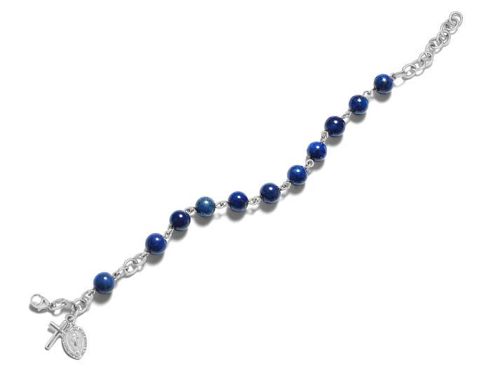 Handmade lapis lazuli rosary bracelet in 18k white gold.