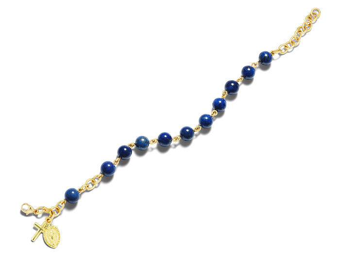 Handmade lapis lazuli rosary bracelet in 18k yellow gold.