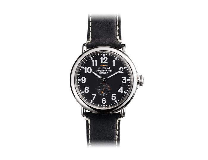 Shinola Runwell 41mm stainless steel leather strap watch.