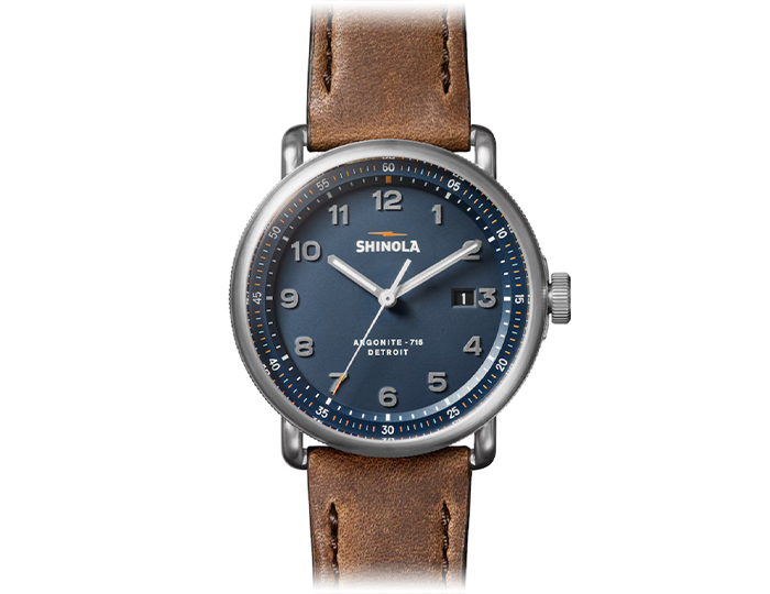 Shinola Canfield Model C56 43mm stainless steel  leather strap watch.