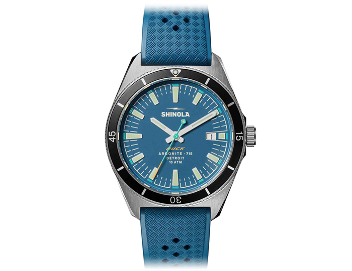 Shinola Duck 40mm stainless steel rubber strap watch.