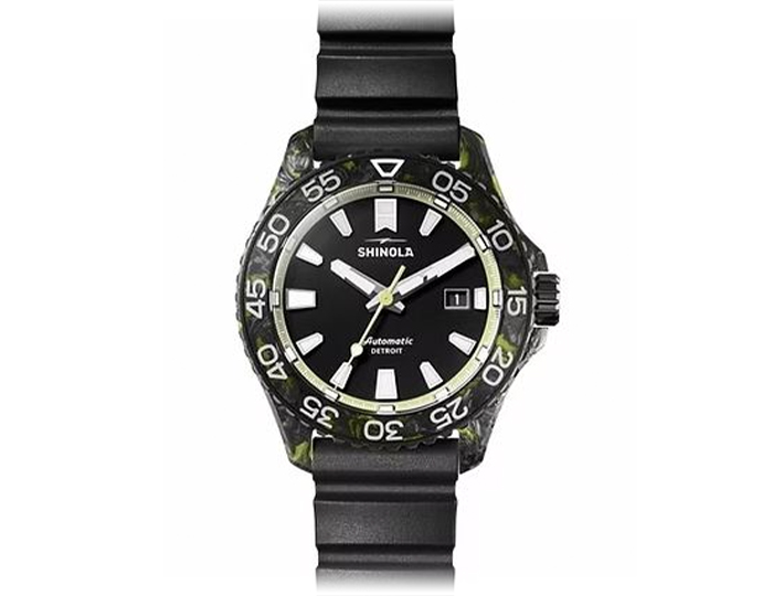 Shinola Monster carbon fiber 45mm stainless steel rubber strap watch.