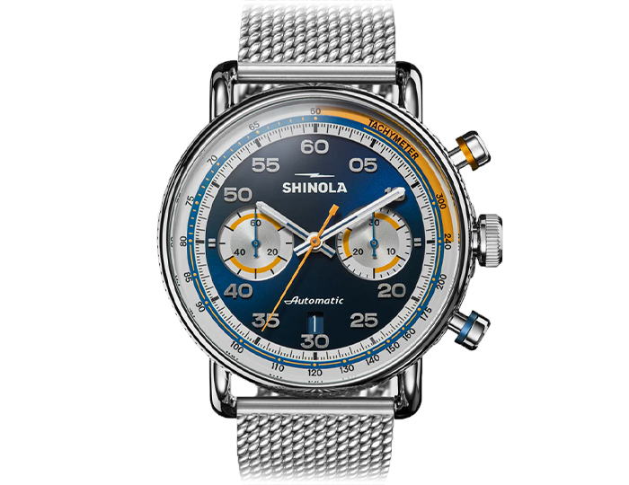 Shinola Canfield 4mm stainless steel bracelet strap watch.