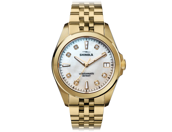 Shinola Circadian Monster 36mm stainless steel PVD gold finish bracelet watch.