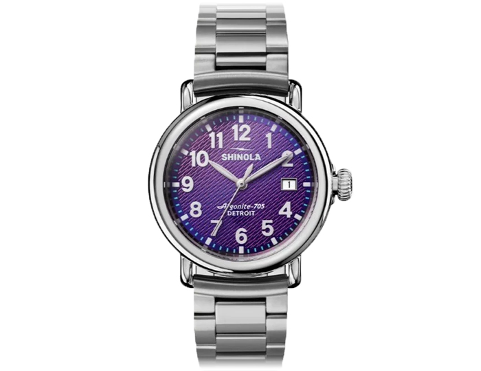 Shinola Runwell 36mm stainless steel bracelet watch.