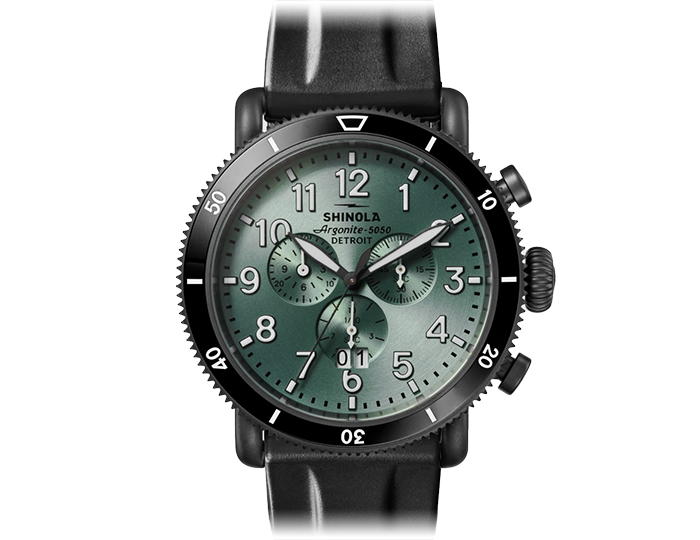 Shinola Runwell Sport 48mm rubber strap watch.