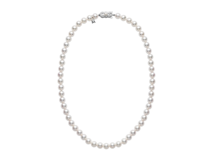 Mikimoto akoya pearl necklace necklace in 18k white gold.