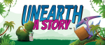 Unearth a Story graphic with a t-rex and pterodactyl reading books