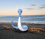 blue sea dragon pokemon on a beach