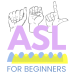 Three hands performing sign language and title of program