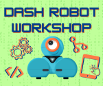 Dash Robot with coding symbols around him