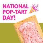 Image of a realistic Pop Tart with white frosting and pink sprinkles and pink text that reads "Natio