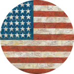 strips of cloth and newsprint dipped in encaustic and affixed to a sheet in the likeness of the US f