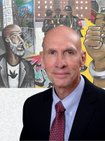 author Paul Joyce superimposed on background of his book cover 