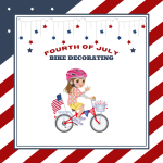 girl on a bike decorated for the 4th of july.