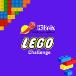 Lego pieces on a blue background announcing a lego challenge.