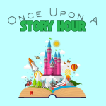 Open book with a castle and children's toys imaging literary stories.