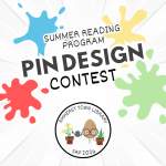 Pin Contest with paint splashes and a pin with an open book.