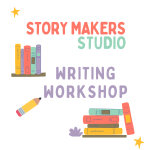 Story Makers Studio Workshop stacked books and a pencil graphic.